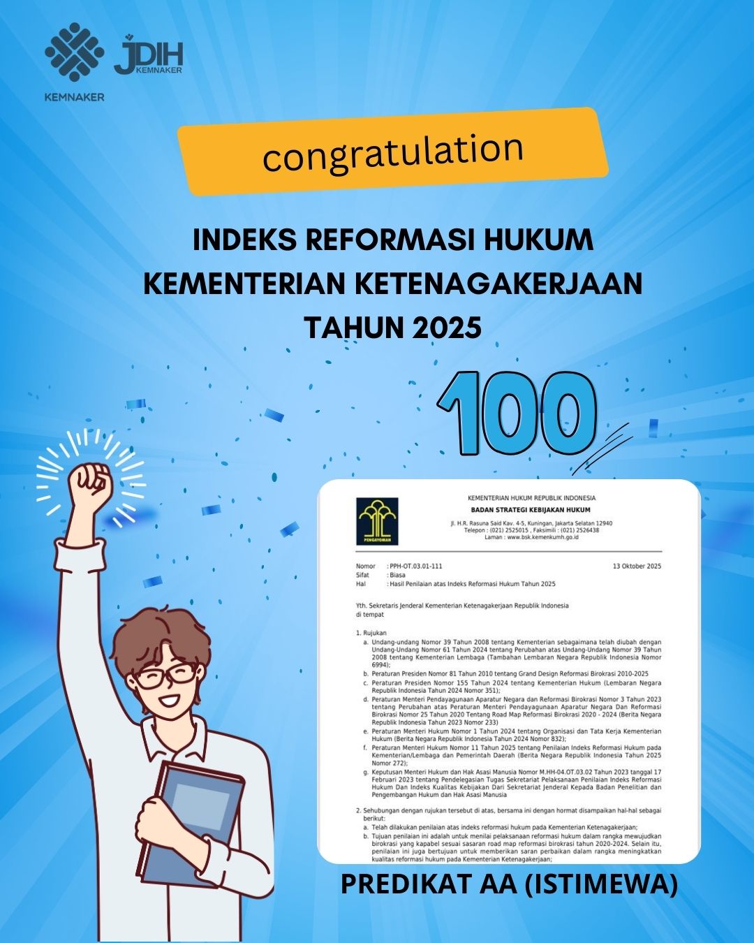 Nilai Indeks Reformasi Hukum (IRH) Kemnaker Tahun 2025